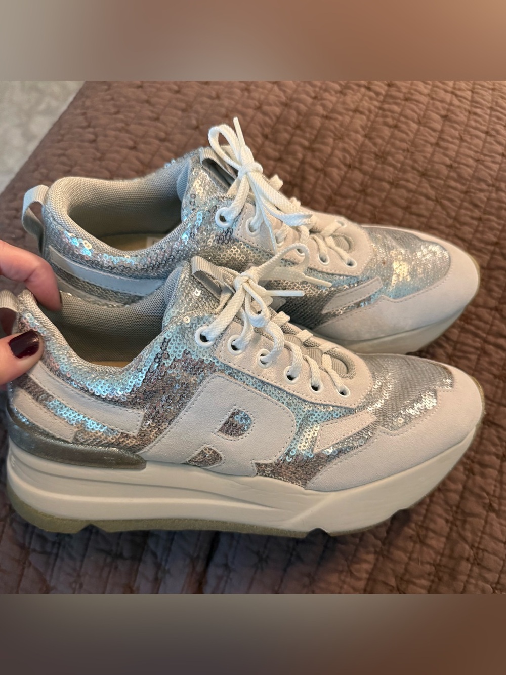 Ruco Line Silver Sequin Sneakers
